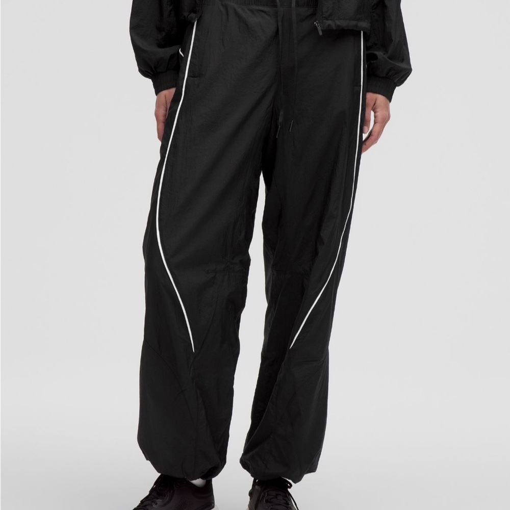 Black Track Pants with White Piping